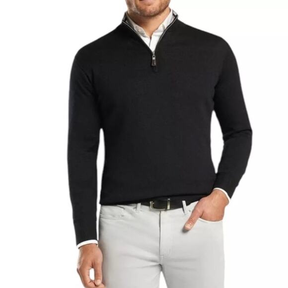 Peter Millar Nappa Quarter-Zip Merino Wool Silk Blend Black Sweater Size: XL - Picture 1 of 8